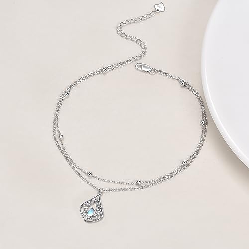 Image of POPLYKE 925 Sterling Silver Double Layered Chain Evil Eye Daisy Sunflower Butterfly Anklets for Women Holiday Beach Crystal Ankle Bracelet Dainty Evil Eye Jewelry