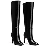 CELLENZ Womens Knee High Boots: Sexy Stiletto Heels Boots - Heeled Wide Calf Tall Booties Women - Black Leather Heeled Fall Boot Night Out Dancing Size 8
