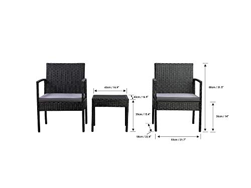 Amazon Basics Outdoor Patio Garden Faux Wicker Rattan Chair Conversation Set With Water Resistant Cushion - 3-Piece Set, Black #TOP2