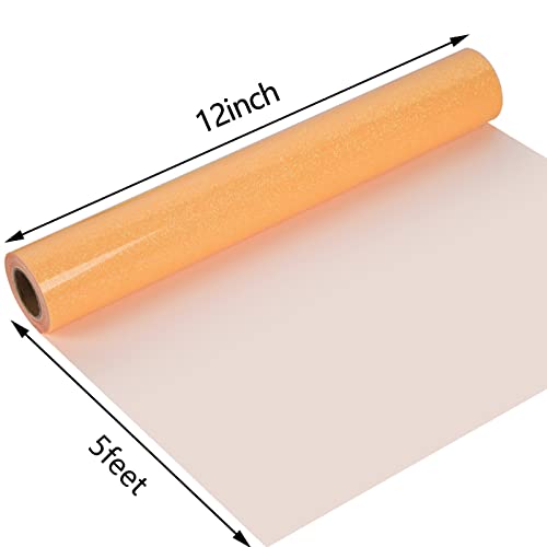 Image of guangyintong Heat Transfer Vinyl Glow Glitter Orange Yellow HTV Rolls, 12 inch x 5ft Iron on Vinyl for T Shirts, Glitter HTV Vinyl for All Cutter Machine Easy to Cut & Weed for HTV Design