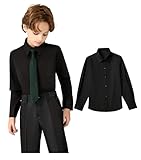 zonglvwan Boys' formal shirt, long-sleeve button-up student shirt, made of wrinkle-resistant rayon fabric with fleece lining. (US, Numeric, 5, Regular, Shirt Black)