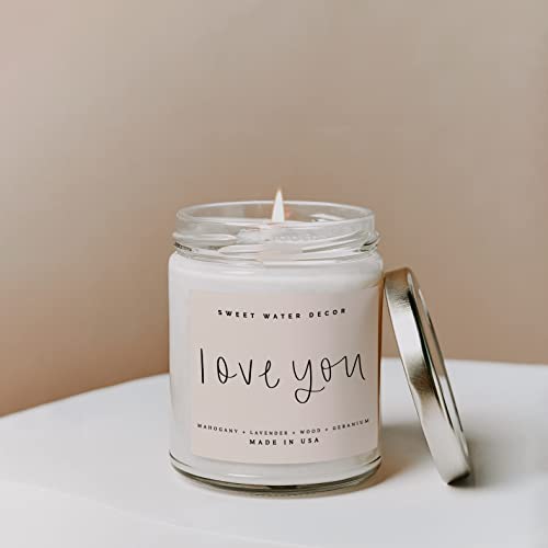Sweet Water Decor, Love You Candle | Mahogany Teakwood Scented Soy Wax Candle For Home | Valentine's Day Gifts | 9Oz Clear Jar, 40 Hour Burn Time #TOP6