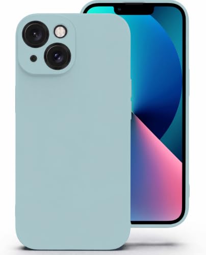 Image of DIZORO Square Microfiber Candy Case Compatible for iPhone 13 / iPhone 14 Shockproof Slim Back Cover Liquid Silicone Case - Mint Green