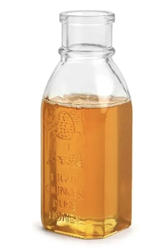 SKS Bottle & Packaging Bulk 8 Oz Glass Honey Bottles, Vintage Style Muth Glass Bottles for Honey Packaging, Clear Glass Honey Jars, Embossed Beehive Design - Caps Sold Separately, Case of 12, USA Made