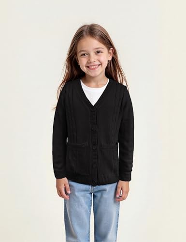 Image of Girls' Cardigan Sweater Long Sleeve Button Down Knit Sweater with Pockets School Uniform Outerwear 4-13 Years