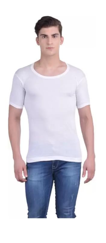 Image of INNERO Men Vest White RNS Pure Cotton Round Neck Undershirt Short Sleeve Baniyan (Combo Pack)
