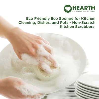 Hearth Eco Friendly Sponges For Kitchen Dishes, Pots, Pans, And Non-Abrasive Surface Cleaning, 12 Pack, Natural, Plant-Based, And Biodegradable Wood Pulp, Coconut And Sisal Fibers #TOP2