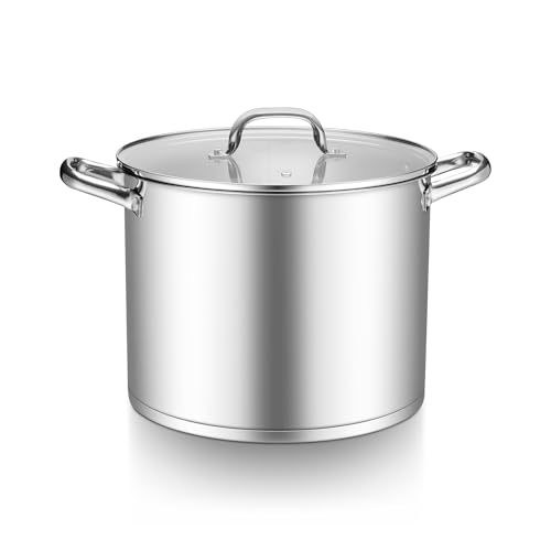Comparison: Best 14 Quart Stock Pot 5 TeamFar Stainless Steel Stock Pot, 14QT Tri-ply Bottom Stockpot Large Cooking Soup Pot with Lid, for Induction Gas Electric Glass Tops, Non Toxic & Sturdy, Straight Sidewall & Various Stovetops Safe
