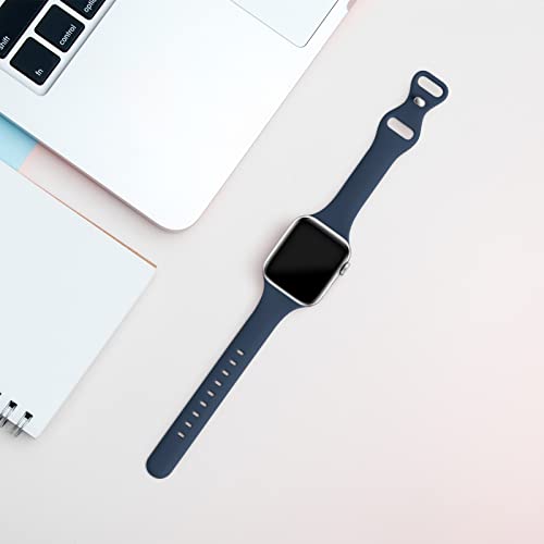 Image of Thin Slim Band Compatible with Apple Watch 38mm 40mm 41mm 42mm 44mm 45mm 46mm 49mm, Replacement Silicone Sport Strap for iWatch Series 11 /10 /9 /8 /7 /6 /5 /4 /3 /2 /1 Ultra SE Women Men, Abyss Blue