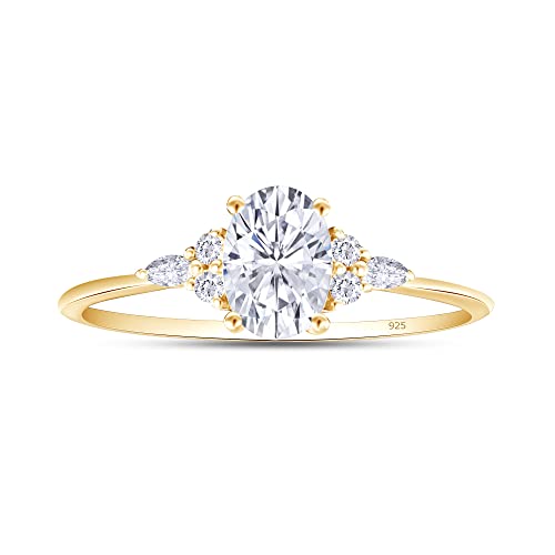 AFFY Oval, Marquise & Round Cut Cubic Zirconia Solitaire Engagement Ring For Women's in 925 Sterling Silver Or 10K Or 14K Solid Gold