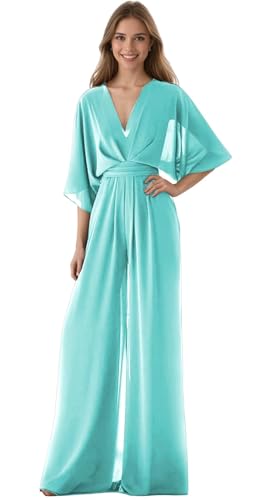 V Neck Turquoise Jumpsuit Image