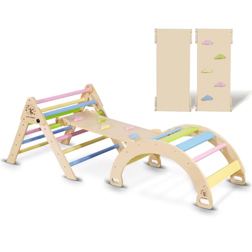 CCLIFE Triangolo Pikler di con Scivolo ad Arco per bambini Pieghevole Montessori a partire da 1 anno Palestra per interni, legno 100kg
