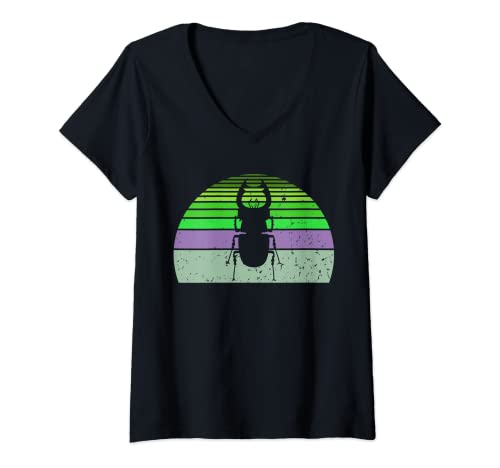 Womens Vintage Beetle Insect Lover Retro Beetle Sunset 70s 80s V-Neck T-Shirt