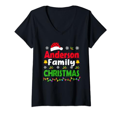 Personalised Anderson Family Christmas Matching Funny Xmas Camiseta Cuello V