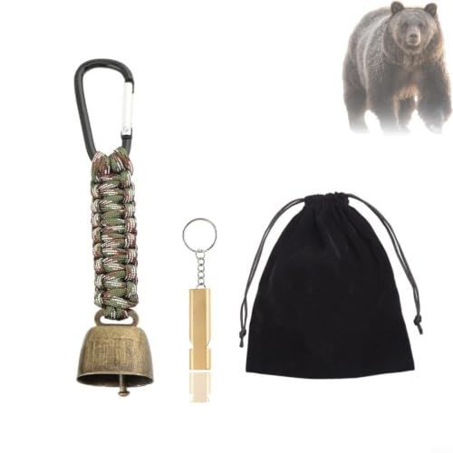 Deskbloom Aluminum Outdoor Safety Kit Featuring Bear Bell and Whistle,Hiking, Biking, Fishing Essentials with Rope for Wildlife