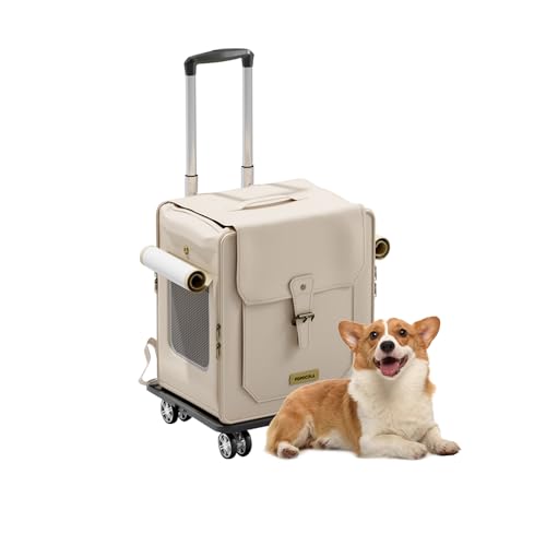 Galatée Haustier-Rucksack Mit Rädern, Haustier-Buggy, Hunde-Reisetasche Mit Abnehmbaren Rollrädern, Hunde-Rucksack Mit Mesh-Belüftungsfenstern(Weiß)