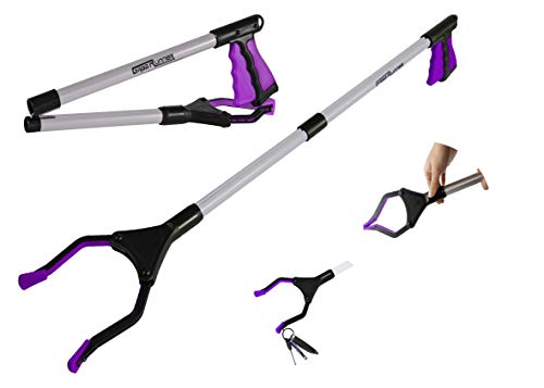 GrabRunner Reacher Grabber Tool for Elderly,32 Inch Foldable Trash Picker Grabber 90Â° Rotating Head Trash Gripper with Strong Magnetic Tip,Garden Nabber, Litter Picker,Long Arm Extension (Purple)