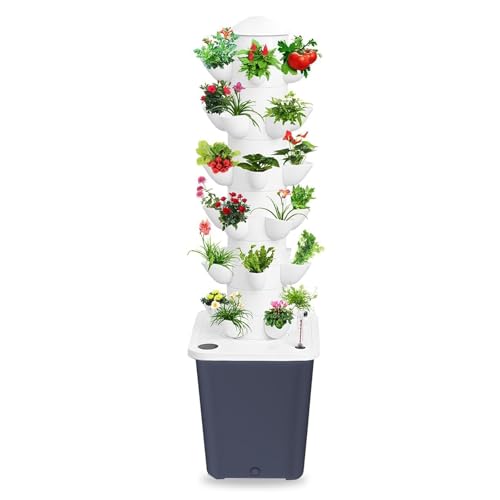 WNGJZZYC Hydroponics Growing System Tower con Tanque de 10 L, Sistema de Torre Hidropónica de 6 Niveles y 30 Agujeros, Kit de Cultivo en Torre de Jardín, para Hogar, Cocina y Oficina(Gray)