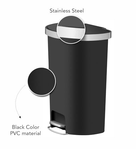 Image of Obsessions EKO 55L Semi-Round Plastic Step Bin with Pedal, Large Capacity Trash Can Ideal for Home, Kitchen and Office, Black