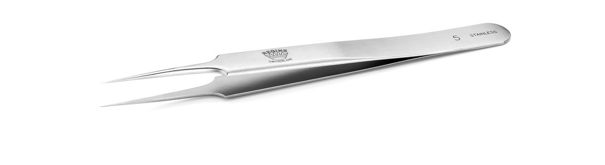 Regine 5 - Super Fine Points, Straight Tip - Tweezer, Hardened Stainless Steel, Swiss Made - High Precision Watch-Making, Eyelashes Tweezers