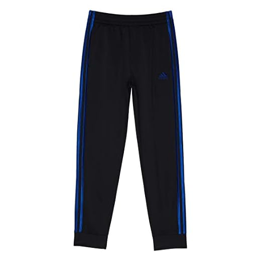 adidas Boys' Iconic Tricot Jogger Pants, Black with Collegiate Royal, Large (14/16)