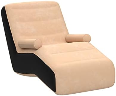 ROUSKY Inflatable Chaise Lounges Folding Lazy Floor Chair Sofa Lounger Bed with Armrests (Khaki)
