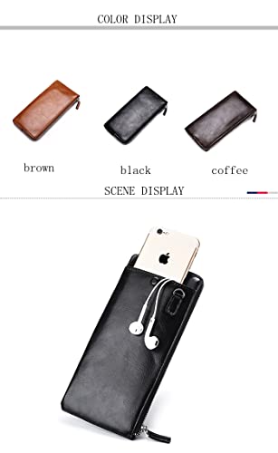 Hyranect Carteira longa masculina simples, carteira de couro com clipe (MarromB27)