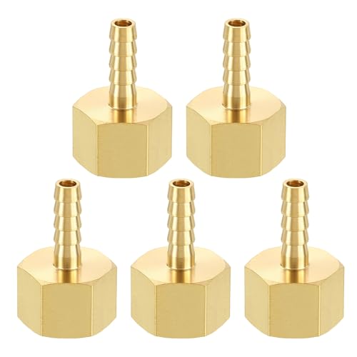 METALLIXITY 5pcs Brass Hose Barb to NPT Female Adapter - 3/16" x 1/4" | for Automotive, Motorcycle, Marine, Truck, RV Fuel Systems