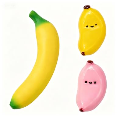 3PCS Banana Squishy, Jumbo Squishy for Office and Home Use, Set of Three Banana Squishy in Pink and Yellow Colors; Featured with Soft Texture and Delicate Outlook