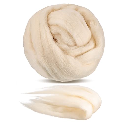 Merino Wool Roving Needle Felting Wool 1 lb (16 Ounces) for Spinning | Jumbo Yarn, Undyed Wool, Off White Wool, Soft Chunky Knitting Yarn | Wool Stuffing DIY Projects Arm Knitting Blanket