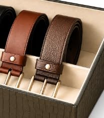 Image of La Trove 5 Slot Belt Organizer Display Tray for Men, Olive Green | Stackable tray keeps formal, casual and leather belts arranged neatly in wardrobe, closet, drawer, dresser or dressing table