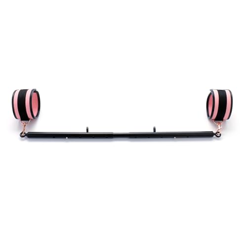 Heavy Duty Stainless Steel Expandable Black Spreader Bar with 2pcs Pink PU Adjustable Straps,Sports Aid Fitness Gear, Pilates Aid kit, Exercise Guide