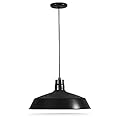 17-inch Industrial Black Pendant Barn Light Fixture with 10ft Adjustable Cord, Ceiling-Mounted Vintage Hanging Light Fixture for Indoor Use, 120V Hardwire, E26 Medium Base LED Compatible, UL Listed