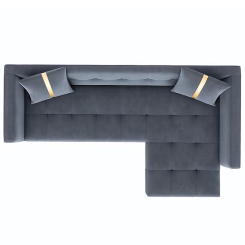 Image of Furny Styling 4 Seater Fabric RHS L Shape Sofa Set (Dark Grey) | Soft Velvet Fabric | Modern Design | Comfortable Seating | Living Room Furniture