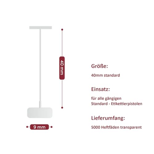 Heftfäden STANDARD für Etikettierpistole Kunststofffäden Anschießpistole Tag Pins aus transparentem Kunststoff (5.000 Stück standard transparent, 40mm)