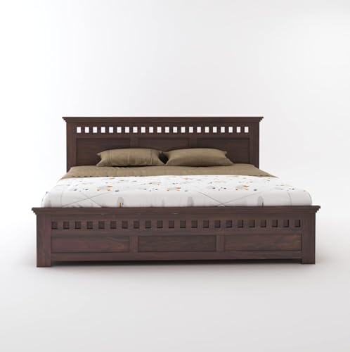 Image of TG Furniture Sheesham Wood King Size Bed with Storage | Wooden Double Bed with Box Storage for Bedroom & Hotel | Platform Cot Bed Palang | 78 X 72 | Walnut Finish