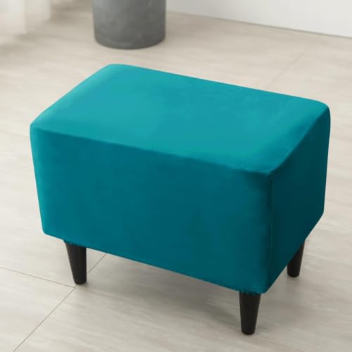 Image of HOKIPO 210 GSM Premium Velvet Stretchable Foot Stool Cover Ottoman Slipcover, Turquoise (NEW-AR-4801-TRQ)