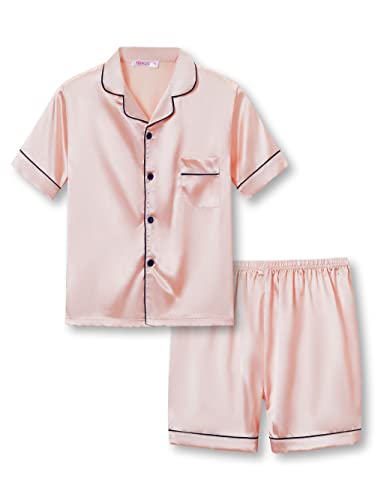 Topgal Big Girls Pajamas Size 10 – Lovely Rose Gold Satin Short Sleeve & Shorts Pj Set Sleepwear #TOP28