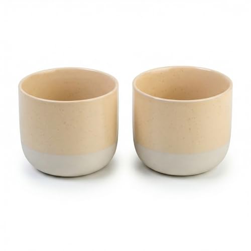 2er Set Kaffeetassen ohne Henkel 245ml Keramische Espressotassen Vintage Cappuccino Tassen & Teetassen Leicht zu Reinigen Zweifarbiges Design Gelb