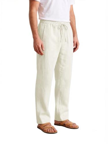 Image of TAGDO Cotton Linen Pants for Man | Lightweight & Breathable Fabric | Elastic with Drawstring | Straight Fit & One Side Zip Pocket | Casual, Holidays, Travel & Everyday Wear (2076)