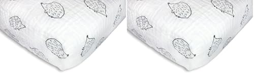 Image of SwaddleDesigns Softest Cotton Muslin Fitted Crib Sheet /Toddler Sheet for Baby Boy & Girl, Black Hedgehogs, 1 Count (Pack of 2)
