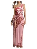 SweatyRocks Women's Sheer High Split Swimwear Cover Up Plant Print Tie Side Beach Maxi Skirt Multicolor Large