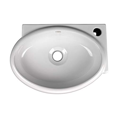 Renovators Supply Manufacturing Carlingwood Corner Wall Mounted Bathroom Sink 17 In. White Ceramic Oval Wall Hung Floating Vessel Sink With Overflow And Single Faucet Hole #TOP2