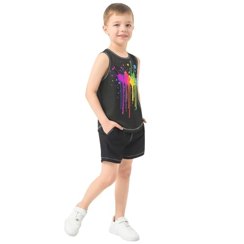 Boys Tank Top Shirts Rainbow Colorful Splashes Sleeveless T-Shirts Crew Neck for Kids Clothing Children4