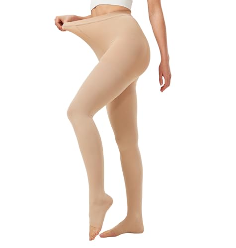 Image of NURCOM 20-30 mmHg Compression Pantyhose for Women & Men, Open Toe Medical Compression Stockings, Waist High Opaque Compression Tights, Graduated Support for Edema, Varicose Veins, Swelling, Pregnant