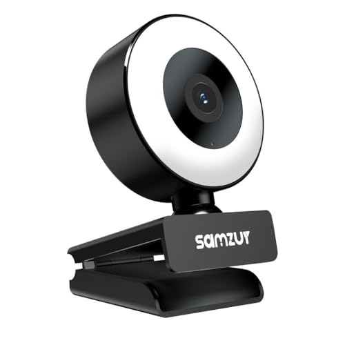Webcam Full HD 1080P mit Mikrofon, USB-Kamera, Plug and Play, Webcam Streaming mit Ring, Kamera mit Licht, kompatibel mit Windows, Mac und Android – Schwarz