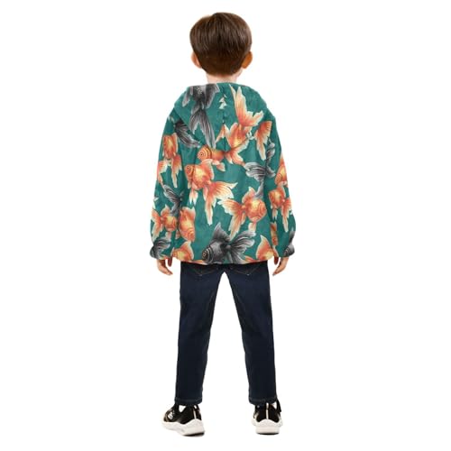 Fish Pattern on Fabric Toddler Fleece Jacket Girl Boys Hooded Fleece Jacket Coat Warm Outwear Zip-up 3-10T4