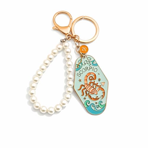Orisylumen Women Zodiac Sign Keychain Car Key Chain Cute Pearl Bag Charm Purse Accessories Gift for...
