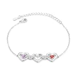 ALBERTBAND Pulsera Personalizada para Mujer con Piedra de Nacimiento Pulsera de Corazones con Nombre Grabado Regalo para Mamá Esposa Amiga (2 stone)