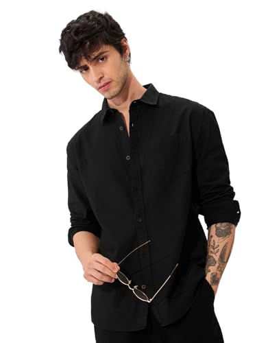 Image of The Souled Store Solid Linen: Beige Color Men and Boys Regular Outdoor Fit Full Sleeve Collared Neck Spread Collar Casual Wear Stylish Comfortable Premium Elegant Cotton Shirts